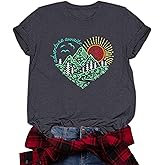 Women's Vintage Adventure Awaits Graphic Tee, Kindness Heart Mountain Nature Shirt for Hiking Travel Workout Tops