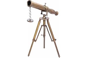 COLLECTIBLESBUY Vintage Brass Table Telescope with Tripod – Functional Maritime Instrument | Antique Nautical Spyglass for Home Office Decor & Ship Collector Gift
