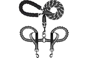 DRGXLE Double Dog Leash for Two Dogs, Heavy Duty Adjustable No Tangle, Bungee Retractable Split Multiple Leash for Walking 2 Dogs, 5.5FT-1/2”, Black