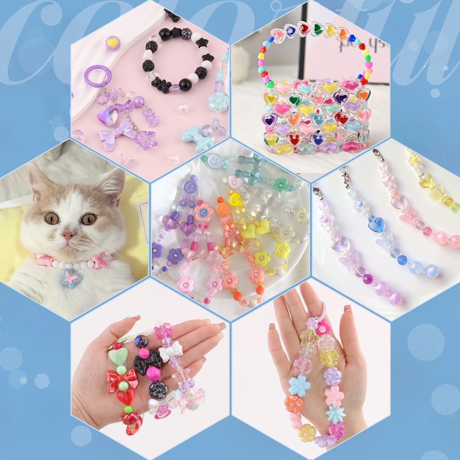 TINKRSTUFF Assorted Acrylic Beads, 400-450PCS 6 Mixed Colors Cute Beads for Bracelet Making, Aesthetic GummyBear Bow Flower Butterfly Kawaii Charms for Jewelry Making DIY Necklace Keychain Phone Charm