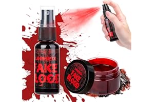 UNIMEIX 1 OZ Fake Blood Spray and 1 OZ Gel Fake Blood Makeup Kit Washable Sfx Makeup for Clothes Mouth Eyes，Stage Blood for Halloween Zombie Vampire Cosplay Party