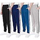 Resinta 4 Packs Boys' Mesh Athletic Pants Kids Active Lightweight Sweatpants Casual Jogger Pants with Pockets Drawstring