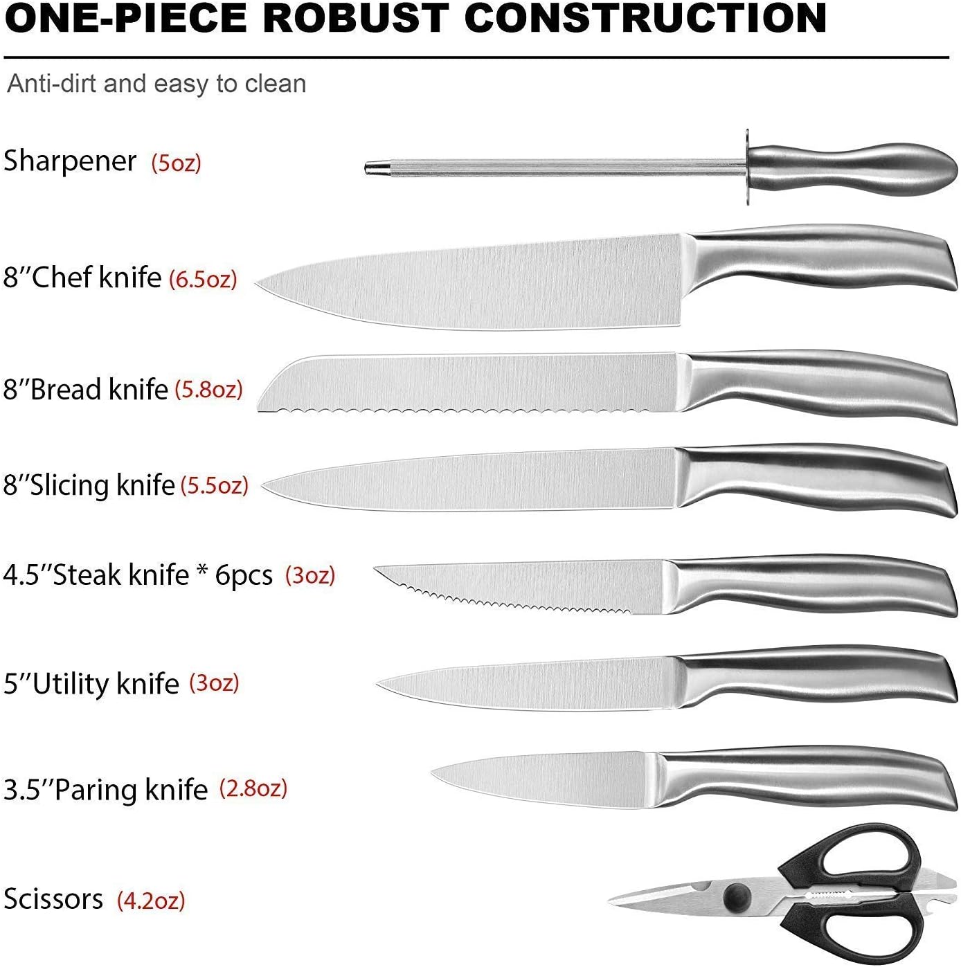 HOBO Knife Set, 14 Piece Kitchen Knifes Set with Block Wooden, Self