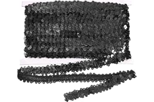 MECCANIXITY 10 Yard x 0.8 Inch Elastic Sequins Trim Flat Stretchy Sequin Strip Paillette Fabric Ribbon Band for DIY Crafts Sewing Dress Black