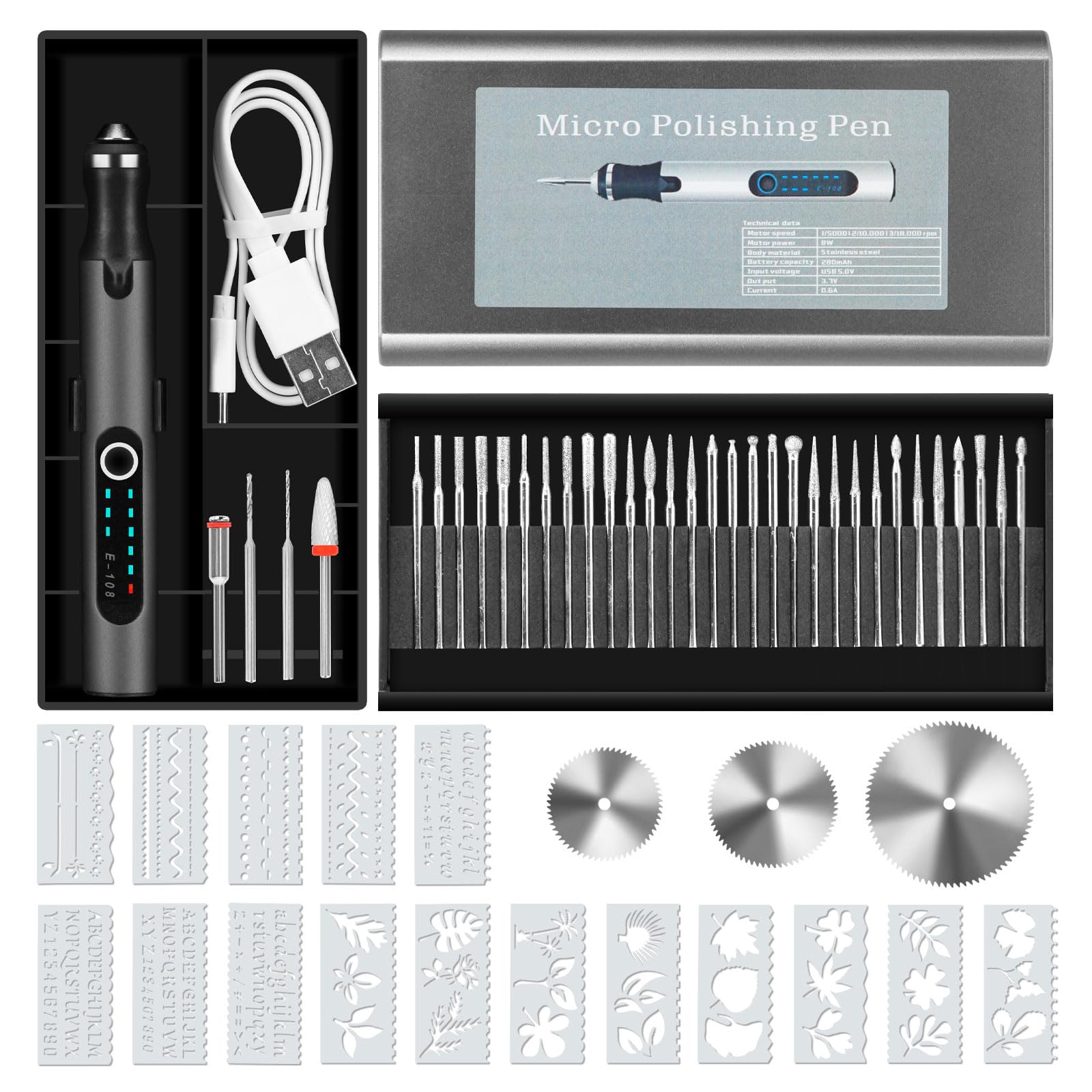Engraving Pen with 37 Bits, USB Rechargeable