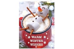 CANOPY STREET Cocoa Snowman Holiday Card Pack / 25 Winter Wishes Cards Set/Hot Chocolate Marshmallows Design With Inside Verse / 4 5/8" x 6 1/4" Christmas Cards With White Envelopes
