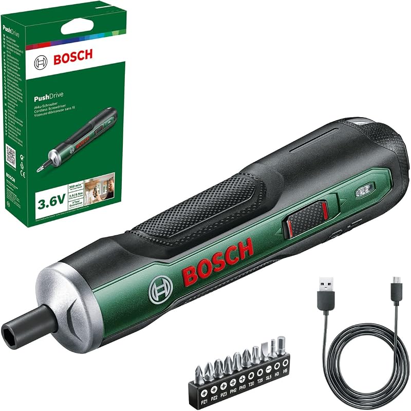 Akkuschrauber PushDrive Starter Set (3,6V; 1,5Ah; 5,0 Nm; 10x Schraubendreher-Bits; mit Mikro-USB-Kabel; im Karton)