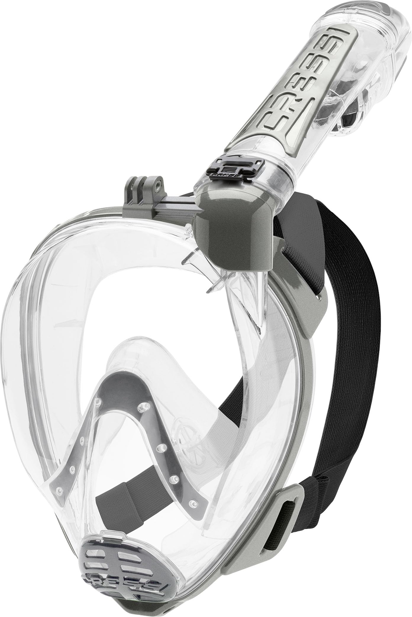 Cressi Duke Full Face Snorkel Dry Mask - Available in Standard Version or with Action Cam Holder, Adult Unisex, Clear/Silver, M/L