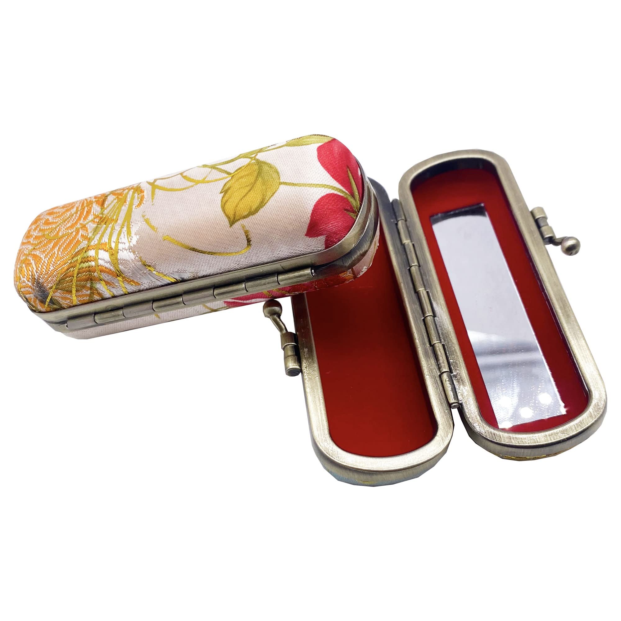 MIAO JIN 2PCS Lipstick Case with Mirror Lipstick Case Storage Case Kiss Lock of Iron Mini Portable Vintage Floral Pattern Jewelry Case Cosmetic Case