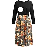 Smallshow Women's Maternity Nursing Dress 3/4 Sleeve Dress for Breastfeeding