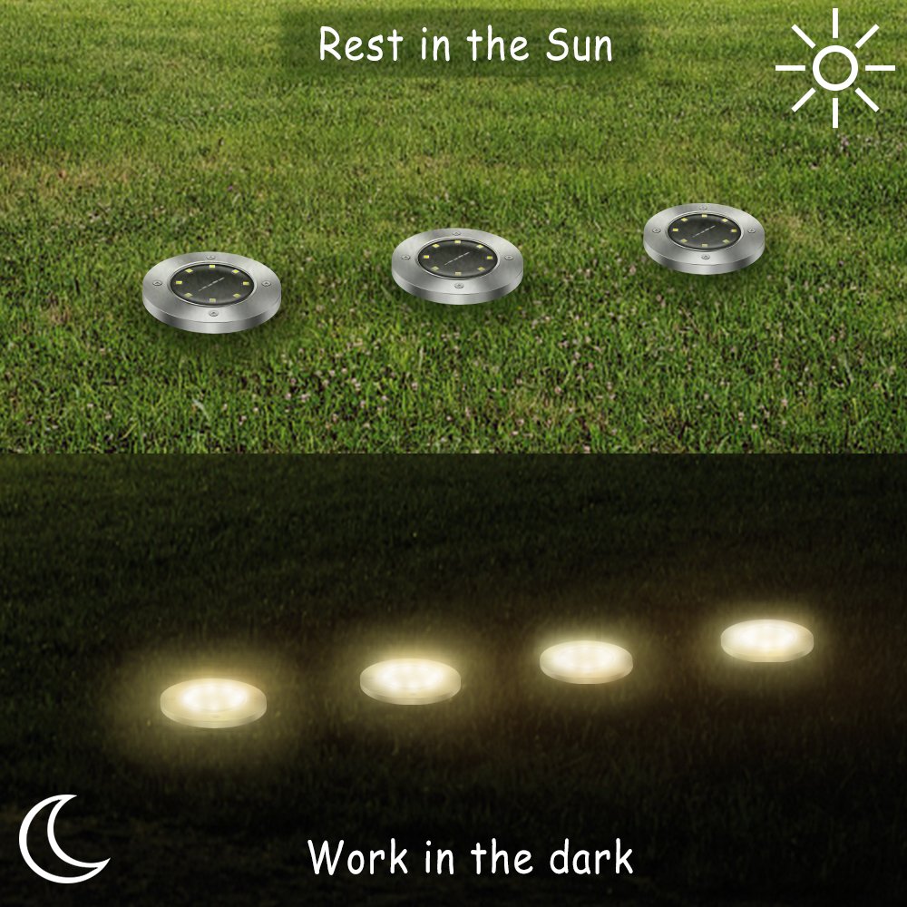 Maluokasa Solar Lights Outdoor Pathway, IP65 Water-Resist No-Wire Easy-Use Ground Light Bright 8 Pcs Led White Light for Yard Patio Path Driveway Lawn (4 Pack)