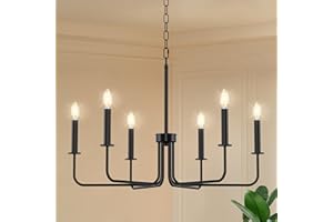 Phaosio Farmhouse Chandelier, 6-Light Metal Hanging Ceiling Light Fixture for Dining Room, Kitchen Island, Living Room, Entryway, Foyer-Matte Black