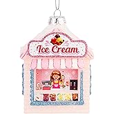 Hanging Christmas Ornaments 2025, Handcrafted Glass Blown Xmas Tree Decorations Holiday Ornaments Funny Gifts Collectible Winter Festival Decor for Home Party, Ice Cream Parlor