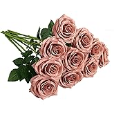 IUKnot Artificial Rose 10pcs Open Flower Bouquet Faux Rose Stems for Wedding Arrangement, Bridal Bouquet, Centerpiece, Fake Faux Silk Flowers (Dusty Rose)