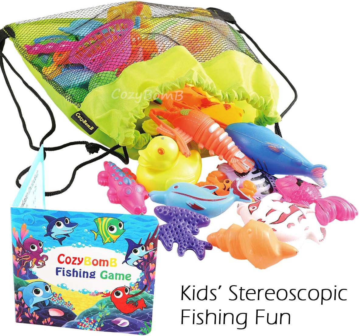 CozyBomB Magnetic Fishing Pool Toys Game for Kids - Water Table Bath-tub Kiddie Party Toy with Pole Rod Net Plastic Floating Fish Toddler Color Ocean Sea Animals Age 3 4 5 6 Year Old: Toys & Games