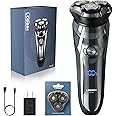 LOBINH Electric Razor for Men, 3D Rechargeable Waterproof IPX7 Electric Shaver for Men Wet & Dry, Cordless Electric Rotary Razor with Beard Pop-up Trimmer, 1 Hour Fast Charging, 4D Floating Head