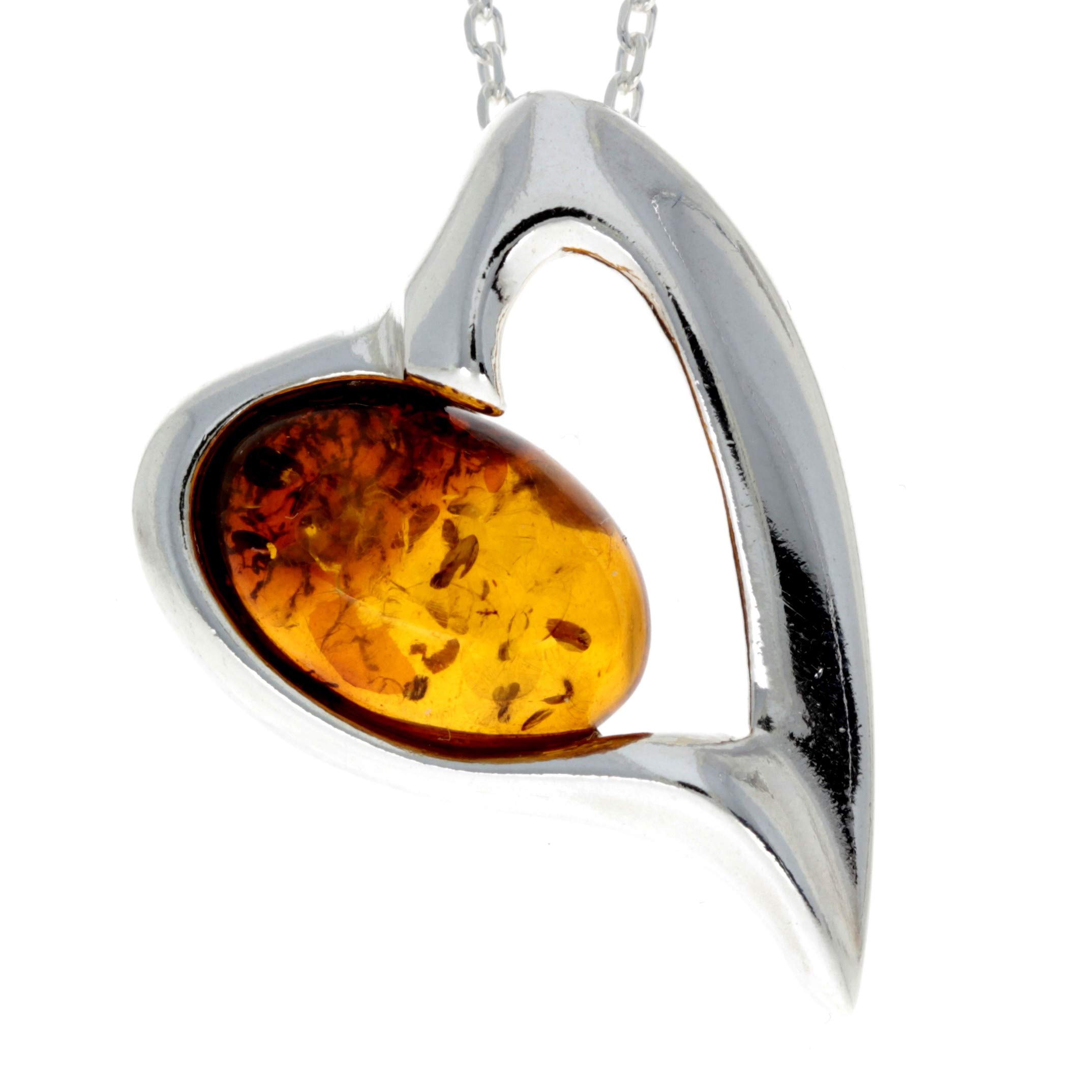 Genuine Cognac Baltic Amber & Sterling Silver Heart Pendant without Chain - GL331