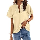 KKJ Womens Tops Lace V Neck T Shirts Ruffle Short Sleeve Blouses 2026 Summer Spring Cute Boho Beach Vocation Trendy Clothing