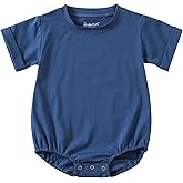 Jimonda Baby Boy Girl Bubble Romper Solid Color Bodysuit Short Sleeve Organic Cotton T-Shirt