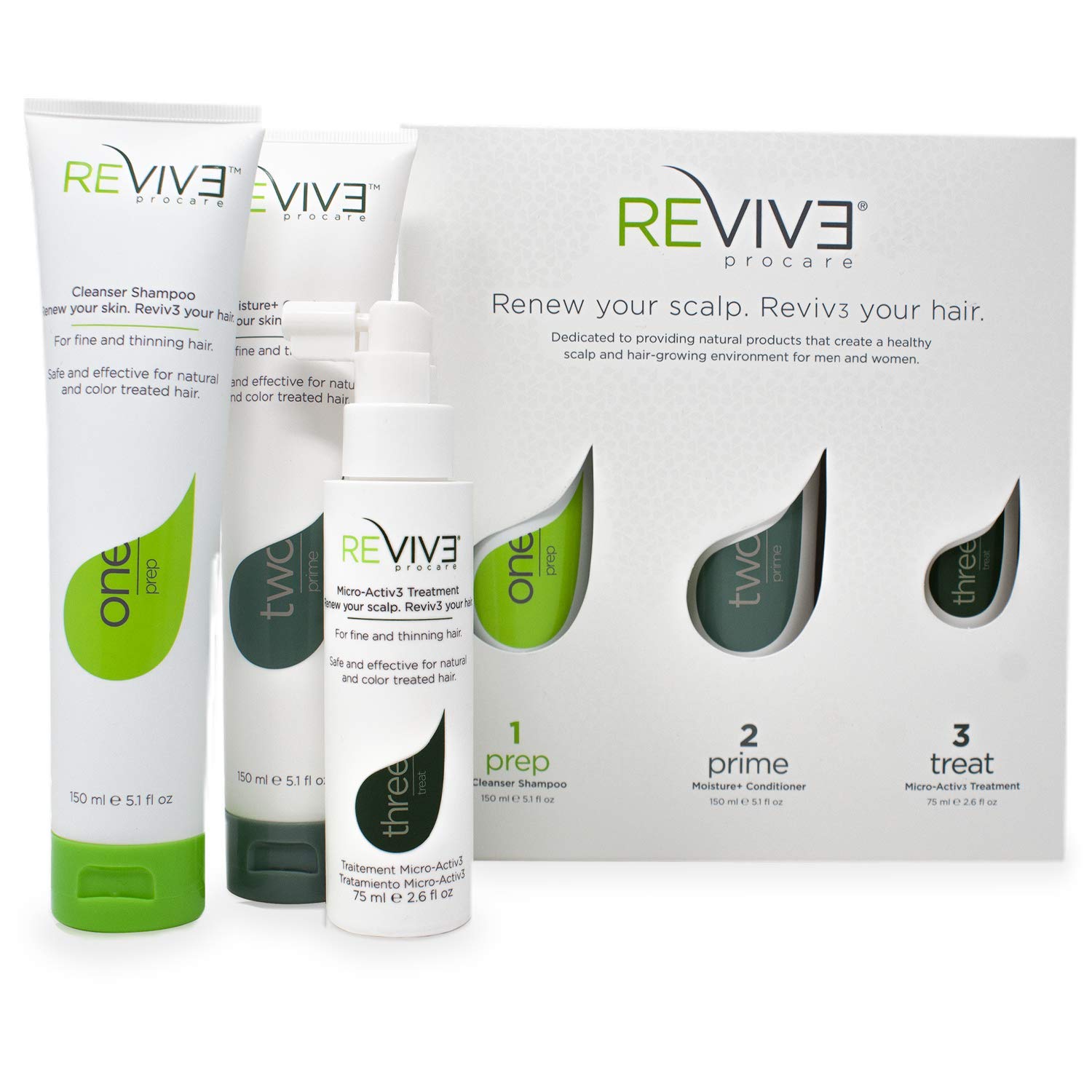 REVIV3 Procare 30 Day Trial Kit - 3-Part System for Fine and Thinning Hair - Sulfate and Paraben Free - Leave-In Hair Treatment Shampoo and Conditioner - Thinning Hair Treatment for Men and Women