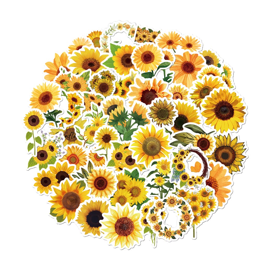 Photo 1 of Sunflowers Stickers for Teens Kids Boys Girls|50 Pcs|Exquisite Waterproof Vinyl Stickers for Waterbottles Notebook Laptop Tablet Computer Cup Luggage Phone,Cartoon Flower Decals Pack(Sunflowers-50Pcs)