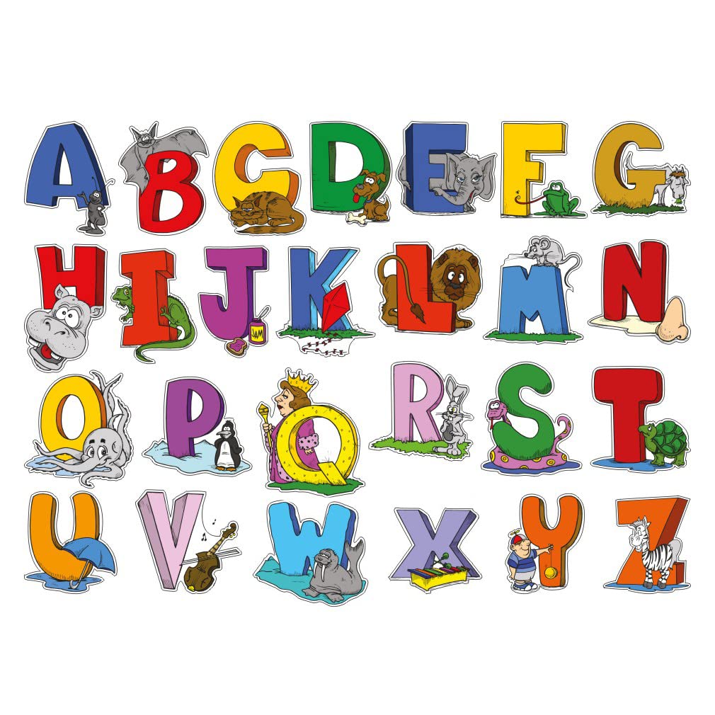 lepni.me English Alphabet Wall Art Letters with Animals | ABC for Kids and Toddlers | Cartoon Wall Stickers Decoration for Nursery Bedroom | Playroom | Classroom | Kindergarten (Medium, Alphabet)