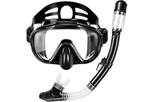 ZIPOUTE SNORKEL Snorkeling Gear for Adults, Dry Top Snorkel Set with Panoramic Anti-Leak and Anti-Fog Tempered Glass Lens, Adjustable Snorkeling Set for Scuba Diving Swimming Training Snorkel Kit