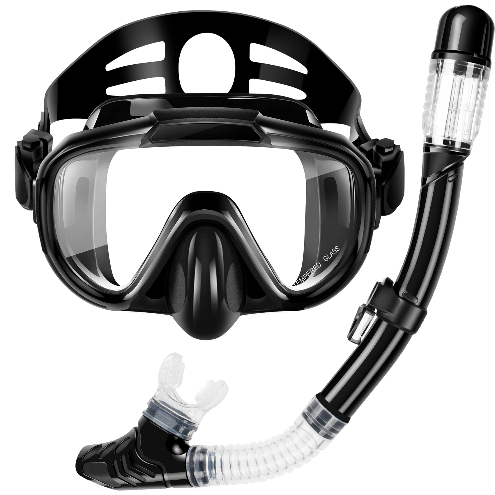 Photo 1 of Snorkeling Gear for Adults, Dry Top Snorkel Set with Panoramic Anti-Leak and Anti-Fog Tempered Glass Lens, Adjustable Snorkeling Set for Scuba Diving Swimming Training Snorkel Kit