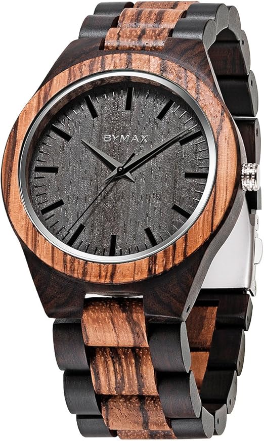 Men Wood Watch Quartz, BYMAX Fashion Handmade Wooden Wrist Watches Mens