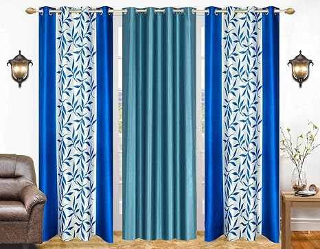 Blexos Polyester Printed 9 Ft Long Door Curtain Combo Light Blue