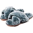 Crazy Lady Women's Fuzzy Fluffy House Slippers Cute Plush Memory Foam Shoes Cross Band Indoor Outdoor Open Toe Sandals