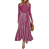 ZESICA Womens 2026 Spring Turtleneck Long Sleeve Sweater Dress Tie Waist Casual Loose Ribbed Knit A Line Midi Dresses