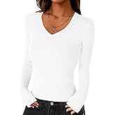 Darong Women Long Sleeve Shirts Rib Knit Slim Fit V Neck Tops Basic Tee 2026 T-Shirt Underscrubs Layer Clothes