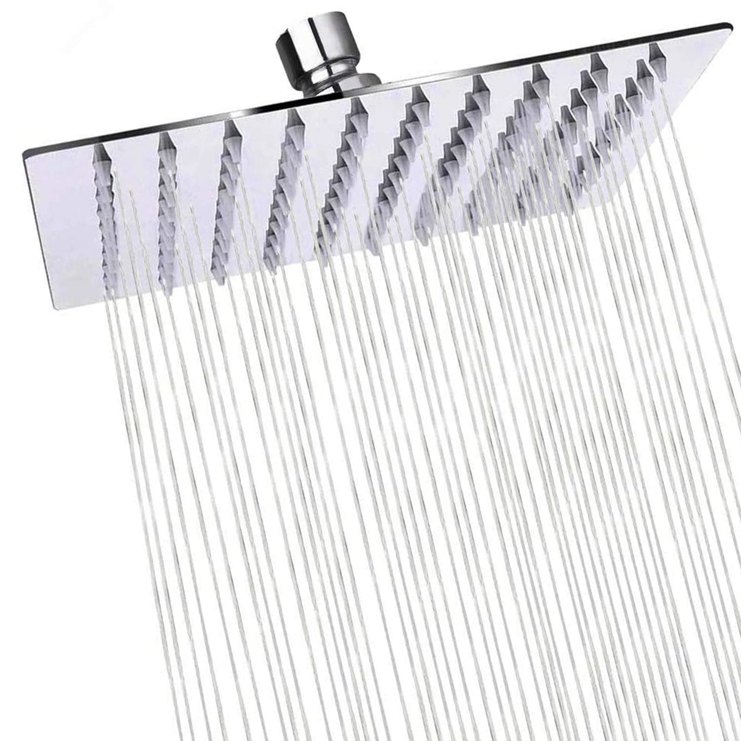 NUWIQ Fixed Rainfall Shower Head: 10 inch Square Stainless Steel Waterfall Showerhead for Replacement - High Pressure Overhead Mounted on Ceiling and Wall