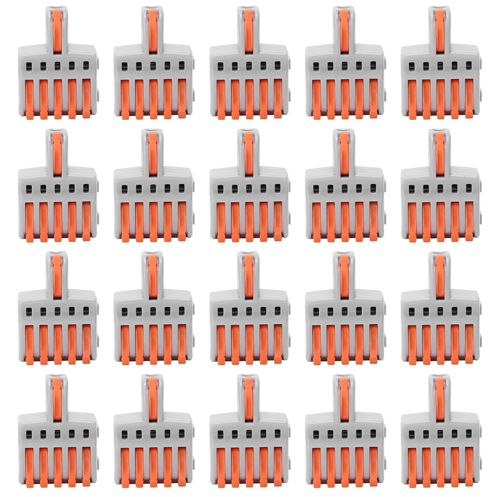 20Pcs SPL Quick Connector T Wire Connector 1 in 5 Out Push‑Type Splitter Copper and PC Material Wire Terminal(Orange)