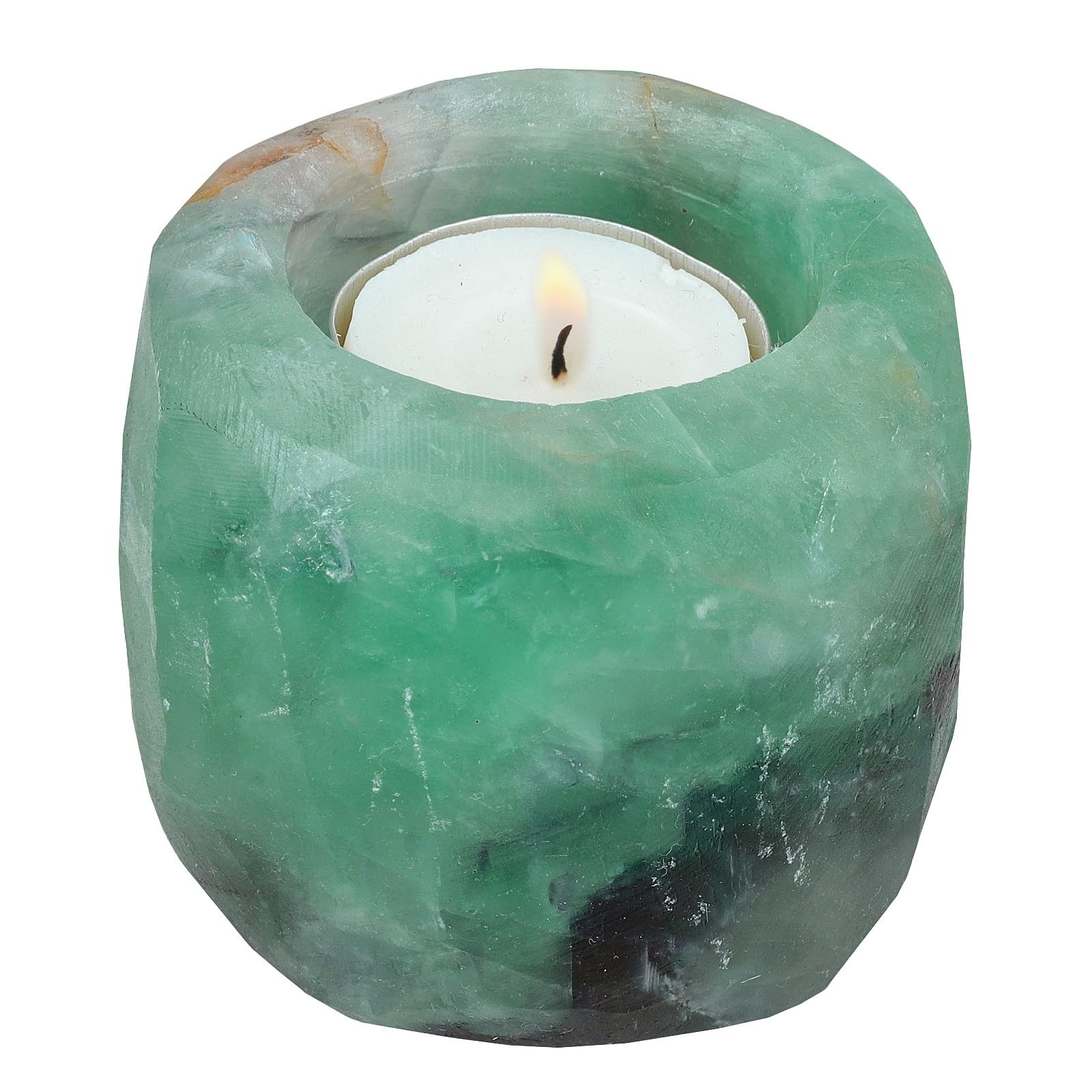 mookaitedecor Natural Fluorite Crystal Tea Light Candle Holder for Wedding Party Room Decor Healing Crystal Stone Candle Holder Gift Tealight Candle Holder Air Plant Holder Crystal Jewellery Dish