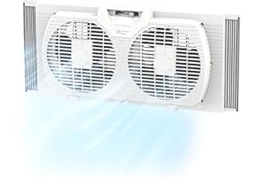 Comfort Zone Twin Window Fan with Reversible Airflow Control, 9 inch, Auto-Locking Expanders, 2 Speed Fan, Dual Fan, Exhaust, Airflow 9.84 ft/sec, Ideal for Home, Kitchen, Bedroom & Office, CZ319WT