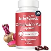 Santo Remedio Circulacion Plus Capsules, Iron &amp; Beetroot Extract Supplement | Daily Wellness Supplement Helps Support Overall Health &amp; Well-Being - 60 Capsules