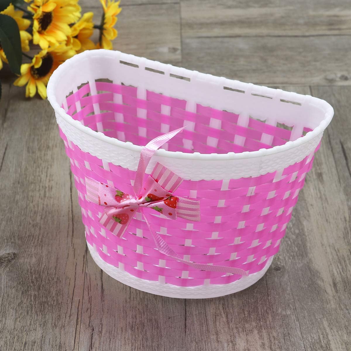Pink VORCOOL Bike Baskets,Kid Bicycle Basket Knitted Bowknot Front