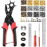 Belt Hole Puncher with 240 Sets of Leather Rivets - Updated Hole Sizes Puncher for Belt, Watch Band, Strap, Dog Collar, Saddle, Shoes, Fabric, DIY Home or Craft Project