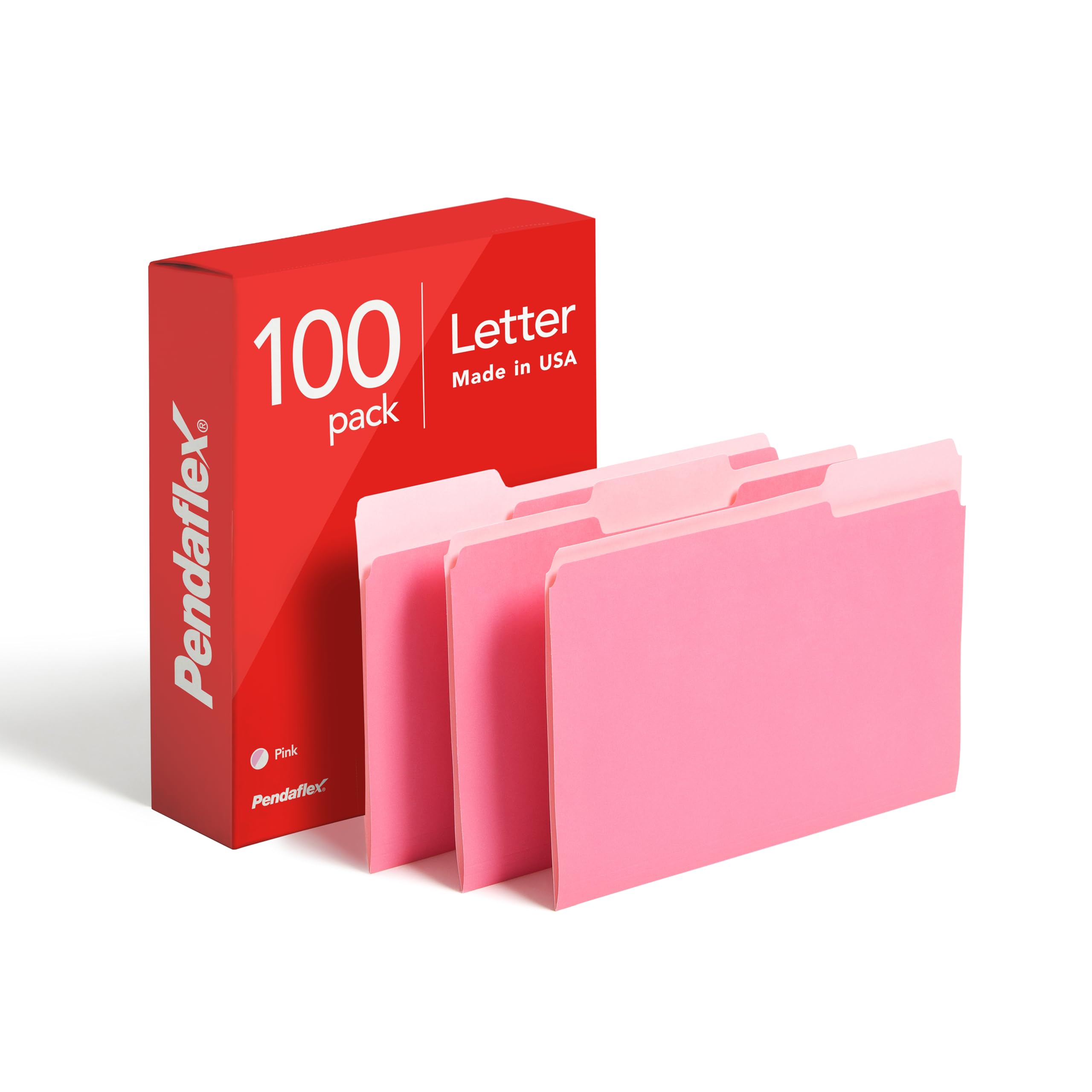 Pendaflex Two-Tone Color File Folders, Letter Size, 1/3 Cut, Pink, 100 Per Box (152 1/3 PIN)