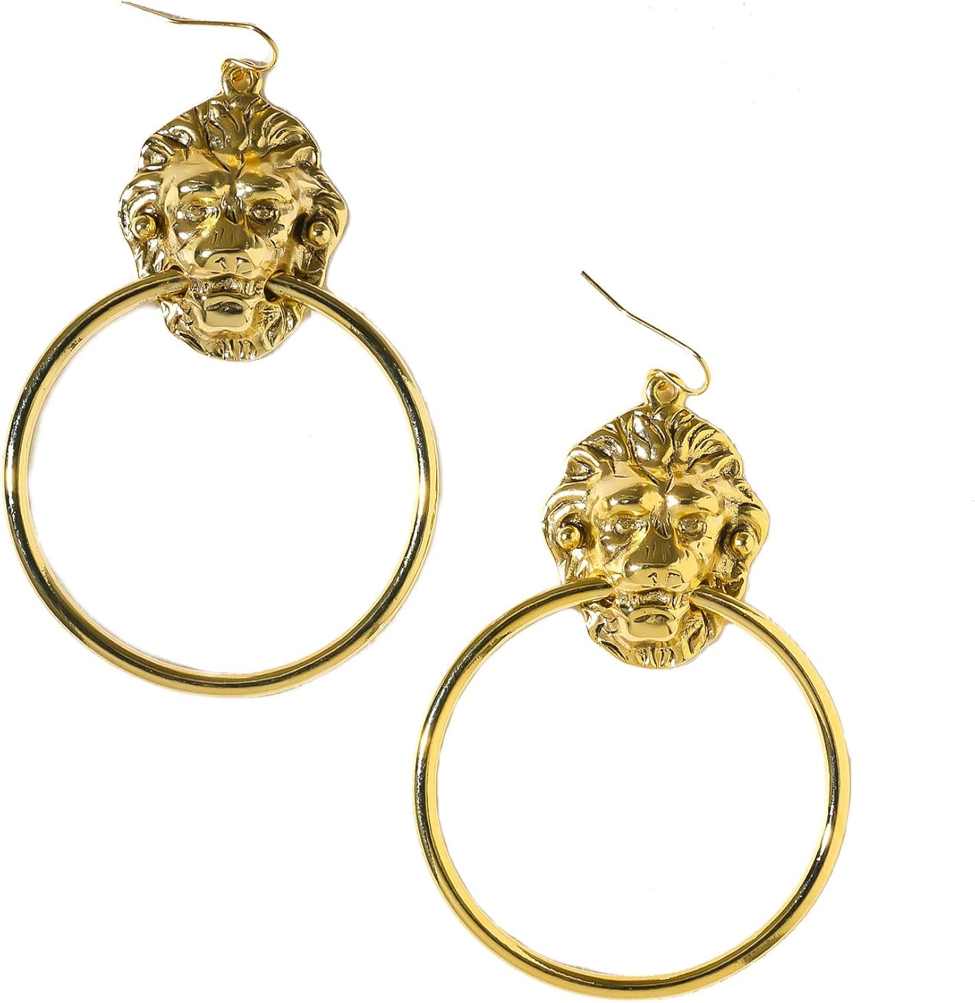 Amazon Com Vanessa Mooney The Vandal Door Knocker Earrings Lion S Head Gold Plated Brass 2 1 8 Inches Diameter Jewelry
