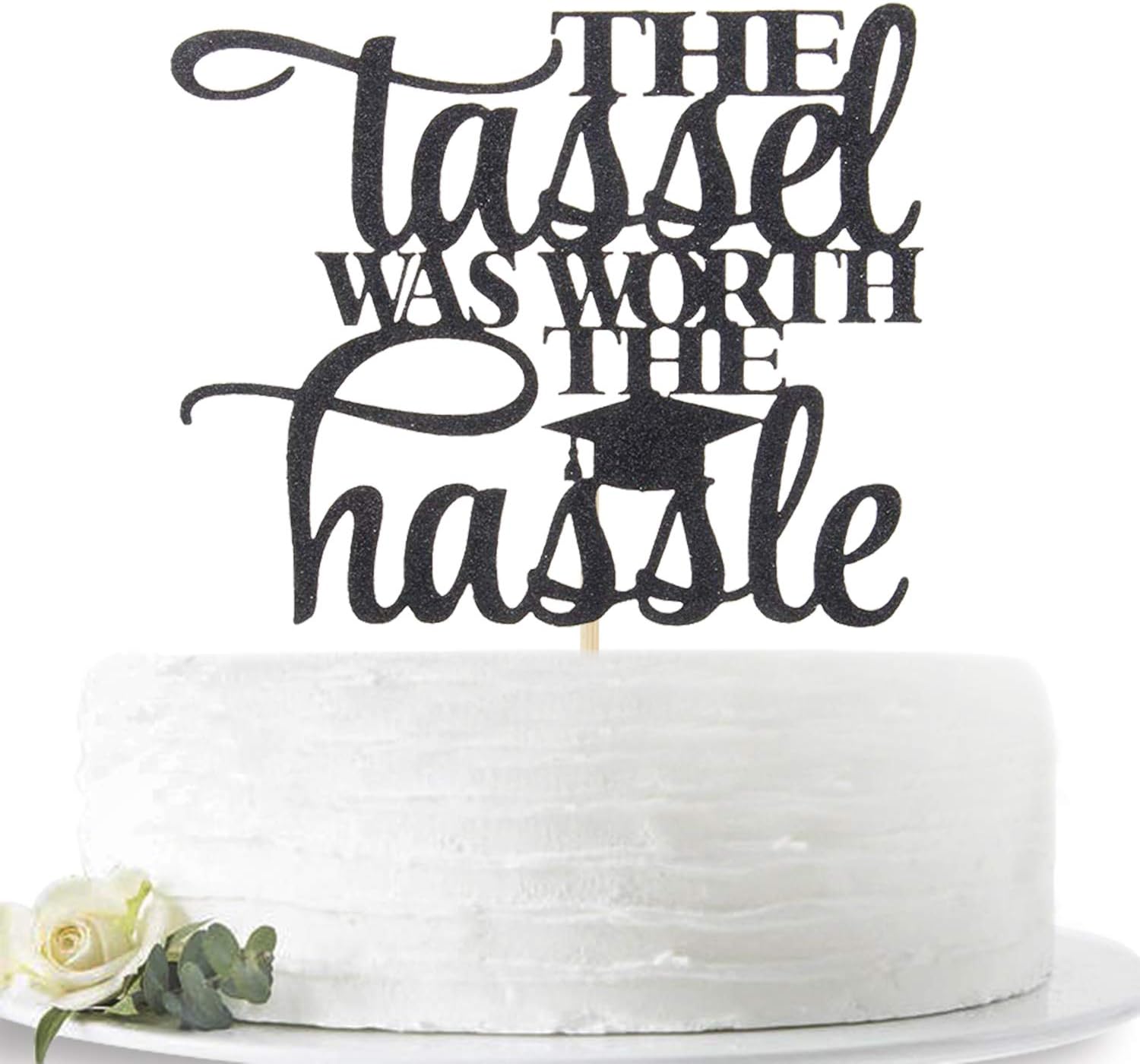 The Tassel was Worth The Hassle Cake Topper, Congrats Grad 2025 Graduation Party Decorations Supplies - High School/College/Master Graduate Photo Props for Boy Girl