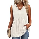 OFEEFAN Womens Tank Tops 2026 Boho Fashion Clothing Flowy Peplum Top Button Down Sleeveless V Neck Babydoll Tank Top