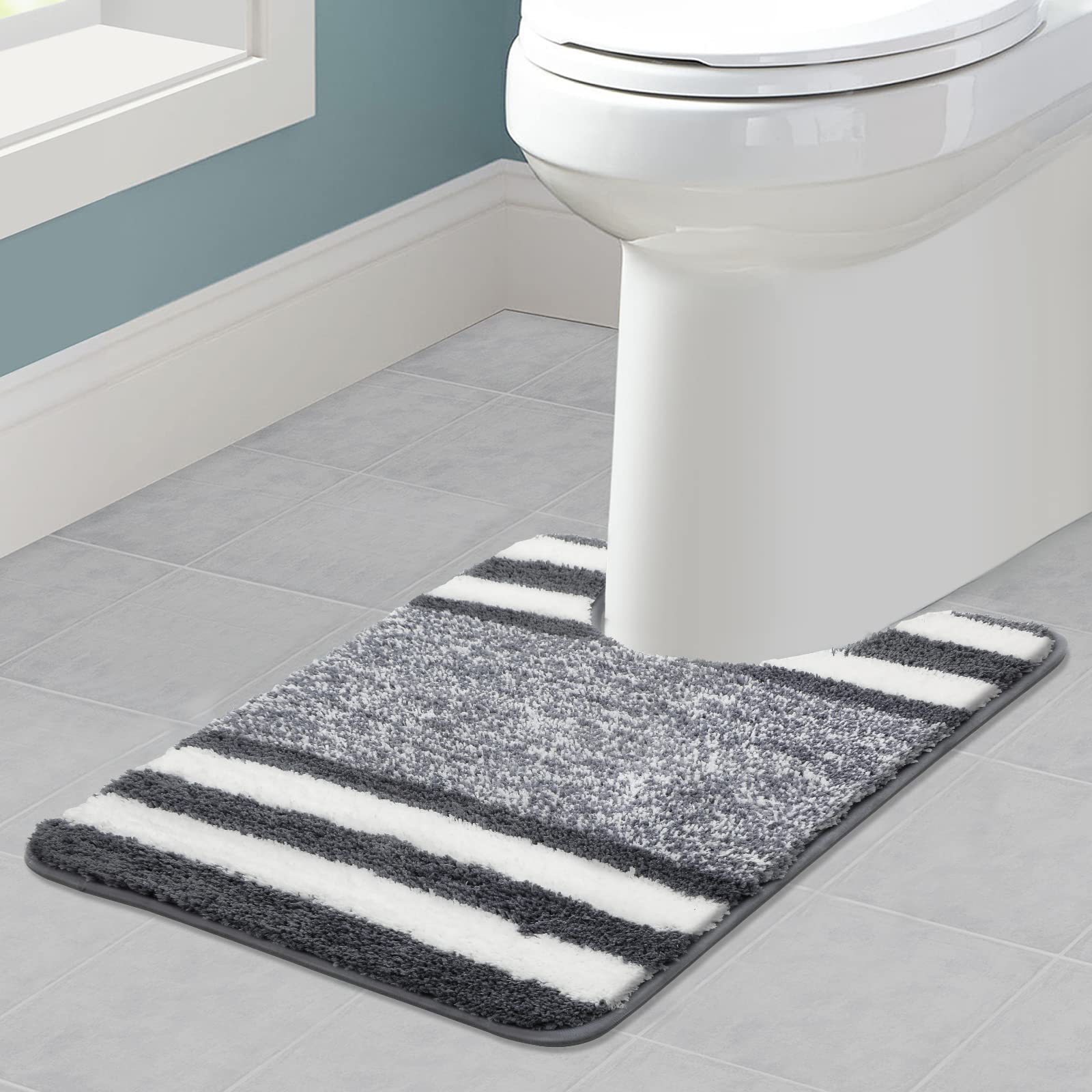 Pauwer U Shape Toilet Mat 50 x 60 cm, Ultra Soft Non Slip Pedestal Mat for Toilet Absorbent Washable Bathroom Toilet Rug Bath Mat