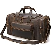 Polare 23'' Expandable to 28'' Full Grain Cowhide Leather Vintage Duffle Weekender Overnight Travel Duffel Bag For Men