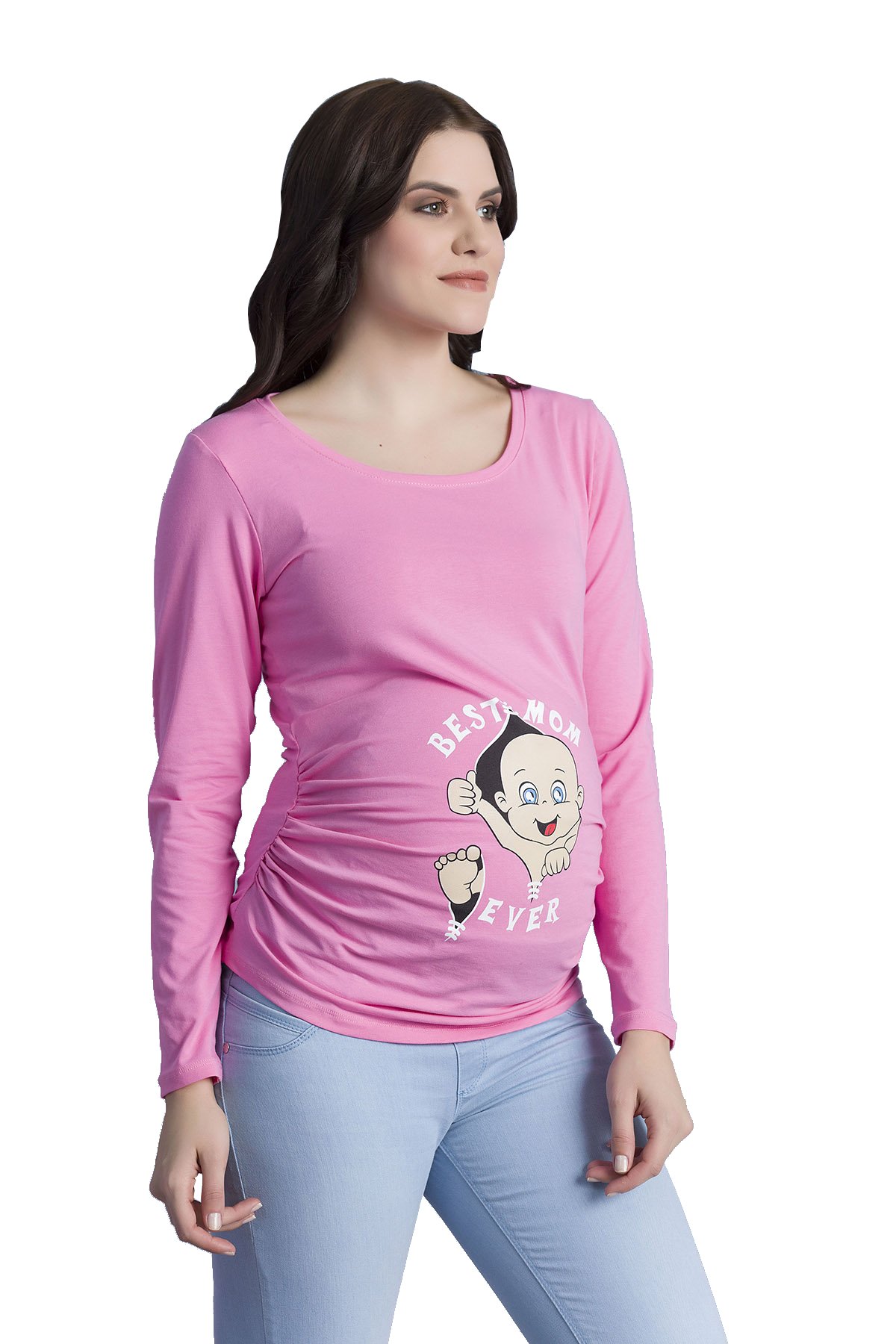 Best Mom Ever - Funny Cute Sweet Lovely Maternity Long Sleeved T-Shirt with Print Pattern Pregnancy Gift (Pink, Small)