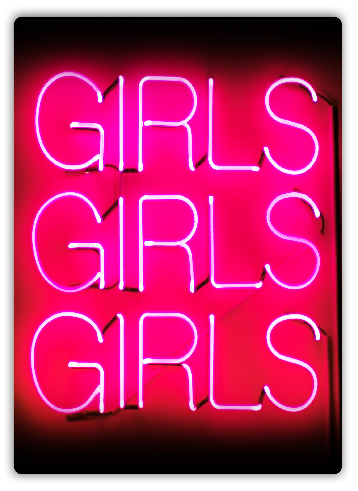 GIRLS GIRLS GIRLS - Neon Style Print - Metal Wall Sign Plaque