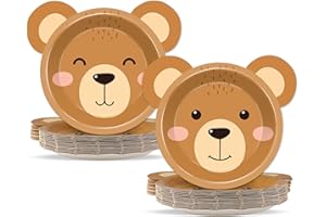 Naozinebi 50 Count Bear Paper Plates Bear Shaped Disposable Cake Plates Brown Theme First Birthday Tableware Teddy for Gender Reveal Boy Girl Baby Shower Birthday Party Decorations