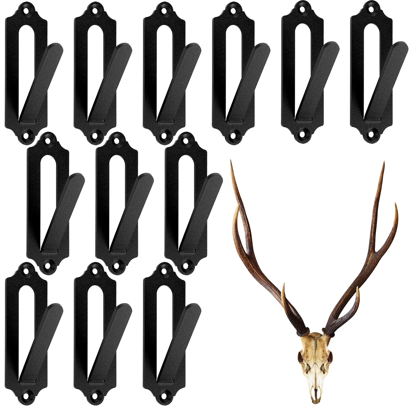 Photo 1 of 12 Pack Deer Mount Hanger European Mount Skull Hangers Wall Mount Bracket Kit Black Skull Hooker with Easy Installation Kits for Indoor Outdoor Small Game Animals